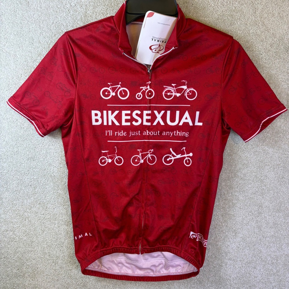 Primal Cycling Jersey Mens XS Red Bikesexual Bike Iowa Full Zip Cycling NEW - Picture 1 of 9